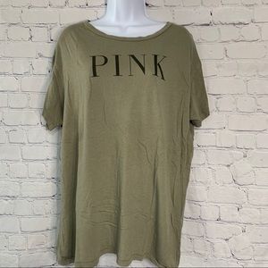 VS PINK Green Logo Girlfriend Crew Tee L